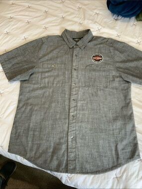 Harley-Davidson Gray Short Sleeve Button-Up Work Shirt with Patch